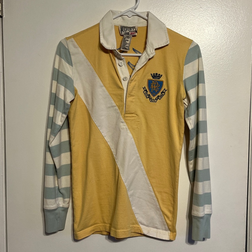 Rugby Ralph Lauren Womens small Long Sleeve Yellow Blue White Rugby Shirt 3